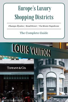 the front cover of a shopping district in europe with text that reads europe's luxury shopping