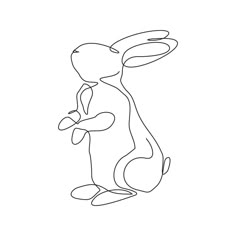 a line drawing of a rabbit holding an object in its paws and looking up at the sky