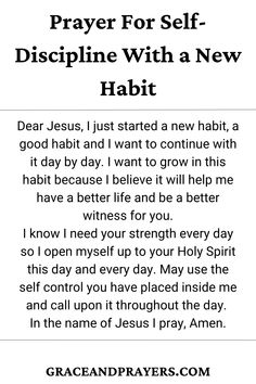 a poem written in black and white with the words prayer for self, discipline with a new habit