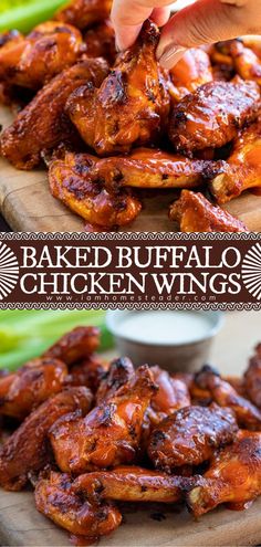 baked buffalo chicken wings on a cutting board