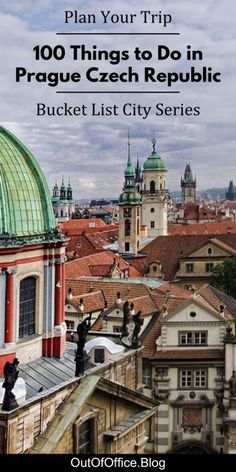 the cover of a travel guide for prague, germany with an image of old buildings in the background