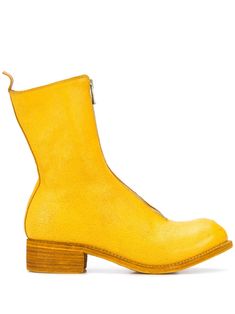 Yellow leather high ankle boots from Guidi featuring a round toe, a front zip fastening, a pull tab at the rear, a flat heel and a flat leather sole. | Guidi High Ankle Boots Yellow Boots, Italian Leather Shoes, High Ankle Boots, Round Toe Shoes, Brown Ankle Boots, Yellow Leather, Flat Boots, Pull Tab, Black Ankle Boots