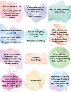 watercolor speech bubbles with the words be kind of beautiful, you can't say anything