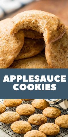 applesauce cookies on a cooling rack with text overlay