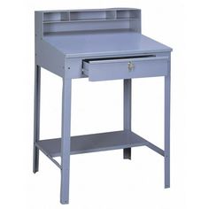 Shop Desk, Number of Doors 0, Number of Shelves 1, Desk Color Gray, Desk Style Open-Base, Includes Keyboard Tray No, Mobility Stationary, Number of Compartments 4, Number of Drawers 1, Overall Depth 29 in, Overall Height 53 in, Overall Width 34 1/2 in, Shelf Depth 9 in, 15 in, Shelf Width 34 1/2 in, Writing Surface Height from Ground 43 in, Writing Surface Slope 6 Degrees , Caster Type Not Applicable, Caster Wheel Diameter Not Applicable, Desk Material Steel Color: Multicolor. Cheap Office Furniture, Shop Desk, Desk Styling, Lockable Storage, Entryway Storage, Work Desk, Retail Furniture, Baby Furniture, Home Office Desks