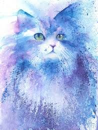 a watercolor painting of a cat with green eyes