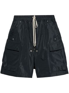 Rick Owens Cargobela Shorts - Farfetch Utility Shorts With Drawstring For Streetwear, Utility Style Drawstring Shorts For Streetwear, Utility Drawstring Shorts For Streetwear, Streetwear Drawstring Cargo Shorts, Drawstring Cargo Shorts For Streetwear, Utility Cargo Shorts With Drawstring, Black Utility Shorts With Multiple Pockets, Black Shorts With Functional Drawstring For Streetwear, Black Knee-length Cargo Shorts With Pockets