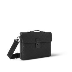 LOUIS VUITTON® - S Lock Briefcase - Black Louis Vuitton Trunk, Luxury Belts, Louis Vuitton Official, Monogrammed Leather, Signature Look, Black Belt, Men's Collection, Small Bags, Belt Bag