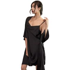 Women Two Pieces Silk Nightgown Robe Set - slipintosoft Womens Nightgown, Nightgown And Robe, Nightgown Robe, Silk Nightgown, Silk Sleepwear, Nightgowns For Women, Lingerie Outfits, Home Wear, How To Look Classy