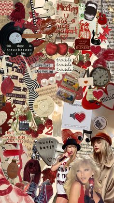 a collage of many different types of buttons and stickers on a piece of paper