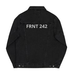 A fashionable eye-catcher: the iconic unisex denim jacket. Combine them with a t-shirt, a hoodie or a dress; she will always look fantastic. The lettering "FRNT 242" is embroidered in high quality! * 99% ring-spun combed cotton, 1% elastane * Fabric weight: 407 g/m² * Breast pockets with buttons * Raw product sourced from China Trendy Relaxed Fit Denim Jacket For Streetwear, Grunge Cotton Denim Jacket For Streetwear, Grunge Relaxed Fit Denim Jacket For Streetwear, Winter Grunge Cotton Denim Jacket, Urban Denim Jacket With Letter Print For Streetwear, Letter Print Denim Jacket For Streetwear In Winter, Trendy Streetwear Outerwear With Embroidered Logo, Band Merch Outerwear For Fall Streetwear, Spring Streetwear Outerwear With Embroidered Graphics