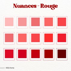 an image of red and pink squares with the words nuances rouee on them