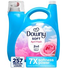 downy soft fresh laundry deterant, 2 5l bottle with pink rose on the front