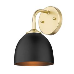 a black and gold wall light on a white background