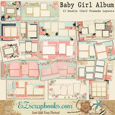 Baby Girl Album - 1042 - EZscrapbooks Scrapbook Layouts Baby - Toddler Baby Scrapbook Layouts, Bridal Shower Scrapbook, School Scrapbook Layouts, Baby Scrapbook Album, Baby Scrapbook Pages, 12x12 Scrapbook Layouts, Scrapbooking Layouts Baby, Baby Layouts