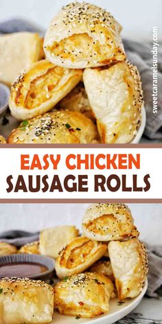 easy chicken sausage rolls on a white plate