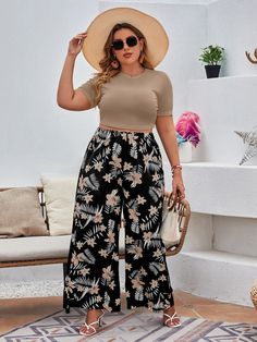 Albicocca Bohemien Collar Corte  Tropicale  Embellished Leggero Elastico  Abbigliamento donna curvy Summer Outfits Big Stomach, Plus Size Summer Outfits Big Stomach, Big Stomach, Plus Size Summer Fashion, Summer Outfits Curvy, Plus Size Summer Dresses, Plus Size Summer Outfits, Curvy Fashionista