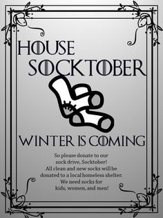 a poster with the words house stocktober winter is coming in black and white