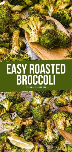 broccoli florets are being cooked on a wooden spoon