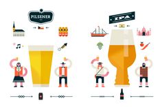 three different types of beer in flat style