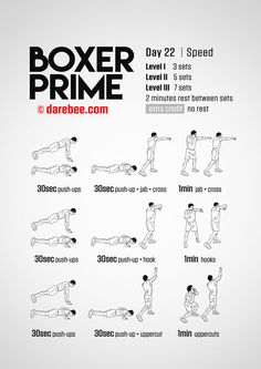 a poster with instructions for how to do the boxer prime workout in 3 minutes