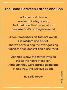 the bond between father and son is shown in an orange background with white border around it