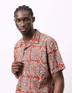 Transform your wardrobe with the beams plus open collar block print shirt - vermillion red. this shirt's lightweight cotton fabric is uniquely crafted using traditional indian woodblock printing techniques giving it a charming and natural appearance. as you wear and wash this shirt its natural plant dyes and minerals will continue to fade and age adding character to the garment.    drawing inspiration from classic american shirting from the 1960's beams combines japanese refinement with an ivy league spirit in its production. this shirt features an open camp collar dual chest pockets and mother of pearl buttons to complete its one-of-a-kind design.    article fit & features —    — material: 100% cotton  — regular fit take your usual size  — five button placket  — relaxed camp collar  — sin Garment Drawing, Block Print Shirt, Maap Cycling, Design Article, Ally Capellino, Woodblock Printing, Vermillion Red, Beams Plus, Plant Dyes