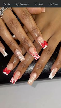 Christmas Nails Black People, Birthday Nails Christmas, Christmas Shorties Nails, Black Santa Nails, Winter Nails For Black Women, Christmas Nail Designs Black Women, Black Nail Designs Christmas, Christmas Nails On Black Women, Cute Nail Designs For Christmas