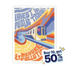 an advertise sticker with a train on it