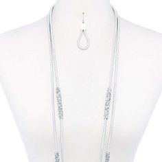 Double Layer Chic Long Necklace And Earring Set Necklaces Approx. 30"Earring Drop Approx. 3". Silver Multi-strand Metal Jewelry, Nickel Free Long Necklace For Party, Silver Dangle Long Necklace, Silver Metal Long Dangle Necklace, White Long Metal Necklace, White Metal Long Necklace, Nickel Free Multi-strand Silver Jewelry, Nickel-free Silver Multi-strand Jewelry, Nickel-free Multi-strand Silver Jewelry