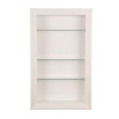 an empty white shelf with glass shelves