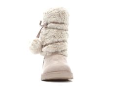 For cute and cozy winter style, give her the Makalu Cozy Land faux fur boot. She'll be the cutest little snow angel with these slip on boots featuring plush faux fur shaft, sweet bow and pom-pom accents, and an easy on and off design. Soft microfiber upper, Cute pom pom accents,7 1/2 inch shaft height, Textured outsole for traction, Plush faux fur covered shaft, Full-length zipper at the instep for easy on wear, Cozy faux fur lining, Cushioned footbed | Girls' Makalu Cozy Land Boot in Taupe Size Cozy Winter Style, Cozy Winter Fashion, Girls Snow Boots, Snow Angel, Gyaru Fashion, Faux Fur Boots, Snow Angels, Slip On Boots, Shoe Carnival