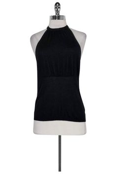 Current Boutique-Jil Sander - Black Knit Halter Tank Top Sz 6 Black Cashmere Top For Spring, Spring Black Cashmere Top, Chic Cashmere Tops In Solid Color, Chic Solid Cashmere Tops, Black Stretch Cashmere Top, Stretch Halter Neck Top For Work, Elegant Cashmere Stretch Top, Elegant Stretch Cashmere Top, Fitted Halter Top For Fall