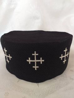 Hand embroidered hat,Fabric hat,Embroidered hat, Georgian traditional embroidery. Embroidered cross on the hat. Made to order. Cathartic Hat Embroidered, Traditional Embroidered Brimmed Hat, Traditional Embroidered Hats For Festivals, Traditional Blue Embroidered Hat, Traditional Embroidered Baseball Cap, Traditional Ornaments, Black Hat, Embroidered Hats, Hat Making