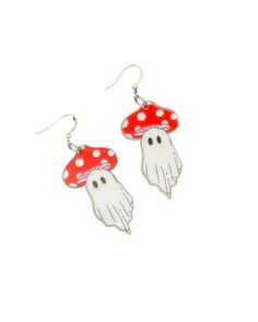 Cute White Earrings With Mushroom Design, Cute Dangle Earrings With Mushroom Design, Mushroom Design Drop Earrings, Cute Mushroom Design Dangle Earrings, Cute Ghost Earrings, Chain Harness, Tshirt Blanket, Ghost Earrings, Top Hat