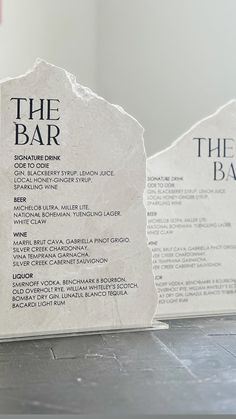 the bar menus are on display in front of each other