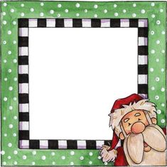 a drawing of santa claus with a green and white frame on the bottom right corner