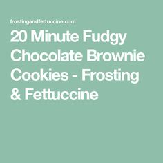 the words 20 minute fudy chocolate brownie cookies - frosting and fettuccine