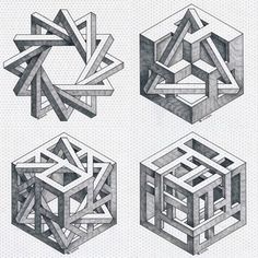 four different shapes are shown in black and white