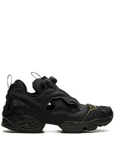 jet black panelled design almond toe double pull-tab at the opening chunky rubber sole Reebok Insta Pump, Instapump Fury, Reebok Sneakers, Reebok Shoes, Nike Huarache, Jet Black, Sneakers Black, Air Max Sneakers, Black Fabric