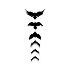 three birds flying over each other with arrows in the middle and one bird on top