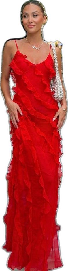 red ruffle maxi dress Cocktail Dresses For Weddings, Weddings 2024, 21th Birthday, Dresses For Weddings, Preppy Dresses, Cocktail Dress Wedding, Red Prom, Birthday Outfits, Self Design