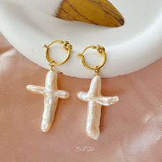 Pearl Cross Earrings Gold Vermeil Hoop Earrings Freshwater Pearl Dangle Earrings Cross Earrings Statement Earrings Gift for Her - Etsy Elegant White Cross Earrings, Elegant Cross Hoop Earrings Gift, Elegant Gold Cross Hoop Earrings, Earrings Cross, Faith Jewelry, Pearl Dangle Earrings, Cross Earrings, Pearl Earrings Dangle, Earrings Statement