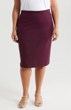 An endlessly wearable skirt is topped with a comfy elastic waist and crafted from smooth stretch ponte. 25" length Elastic waist 60% rayon, 35% nylon, 5% elastane Machine wash, tumble dry Imported Solid Lined Elastane Pencil Skirt, Elastane Skirt For Workwear In Solid Color, Solid Elastane Skirt For Workwear, Elastane Skirt For Work, Elegant Skirt With 4-way Stretch For Work, Elegant Workwear Skirt With 4-way Stretch, Elastane Flowy Skirt For Workwear, 4-way Stretch Pencil Skirt, Relaxed Elastane Skirt With Elastic Waistband