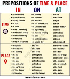 the prepositions of time and place at