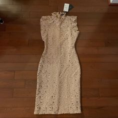 Gorgeous Zara High Neck Lace Midi Dress With Ruffle Sleeves In A Beautiful Light Tan Toffee Color Size Xs. Is Lined With An Internal Slip. New With Tags And Retail Price Is $100. See Photos For Measurements. Beige Lace Midi Mini Dress, Beige Lace Mini Dress Of Midi Length, Fitted Sleeveless Neutral Midi Dress, Neutral Fitted Sleeveless Midi Dress, Fitted Knee-length Neutral Mini Dress, Fitted Neutral Knee-length Mini Dress, Beige Sheath Midi Dress For Date Night, Fitted Brown Midi Dress With Ruffles, Beige Ruffled Mini Dress For Night Out