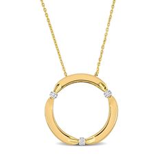 Elevate your look with charming detail when you wear this diamond collar circle pendant in 14K gold. Fashioned in 14K gold Three diamond-accent collars wrap the polished open circle to create bow-like details. Captivating with 1/20 ct. t.w. of diamonds This pendant suspends along an 18.0-inch cable chain that secures with a spring-ring clasp. Diamond Collar, Peoples Jewellers, Elevate Your Look, Circle Pendant, Chain Ring, Diamond Stone, Stone Settings, Necklace Designs, Cable Chain