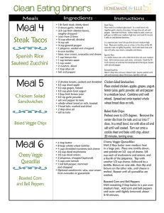 the menu for clean eating dinners