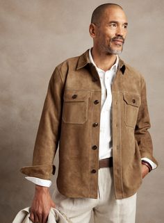 Men's Trucker Suede Leather Shirt In Tan Brown Mens Leather Shirt, Doner Kebab, Leather Jumpsuit, Studded Jacket, Distressed Jacket, Rugged Look, Work Jacket, Leather Shirt, Classic Casual