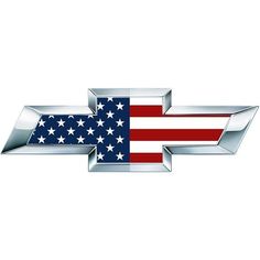 an american flag on the back of a chevrolet logo, with stars and stripes all over it